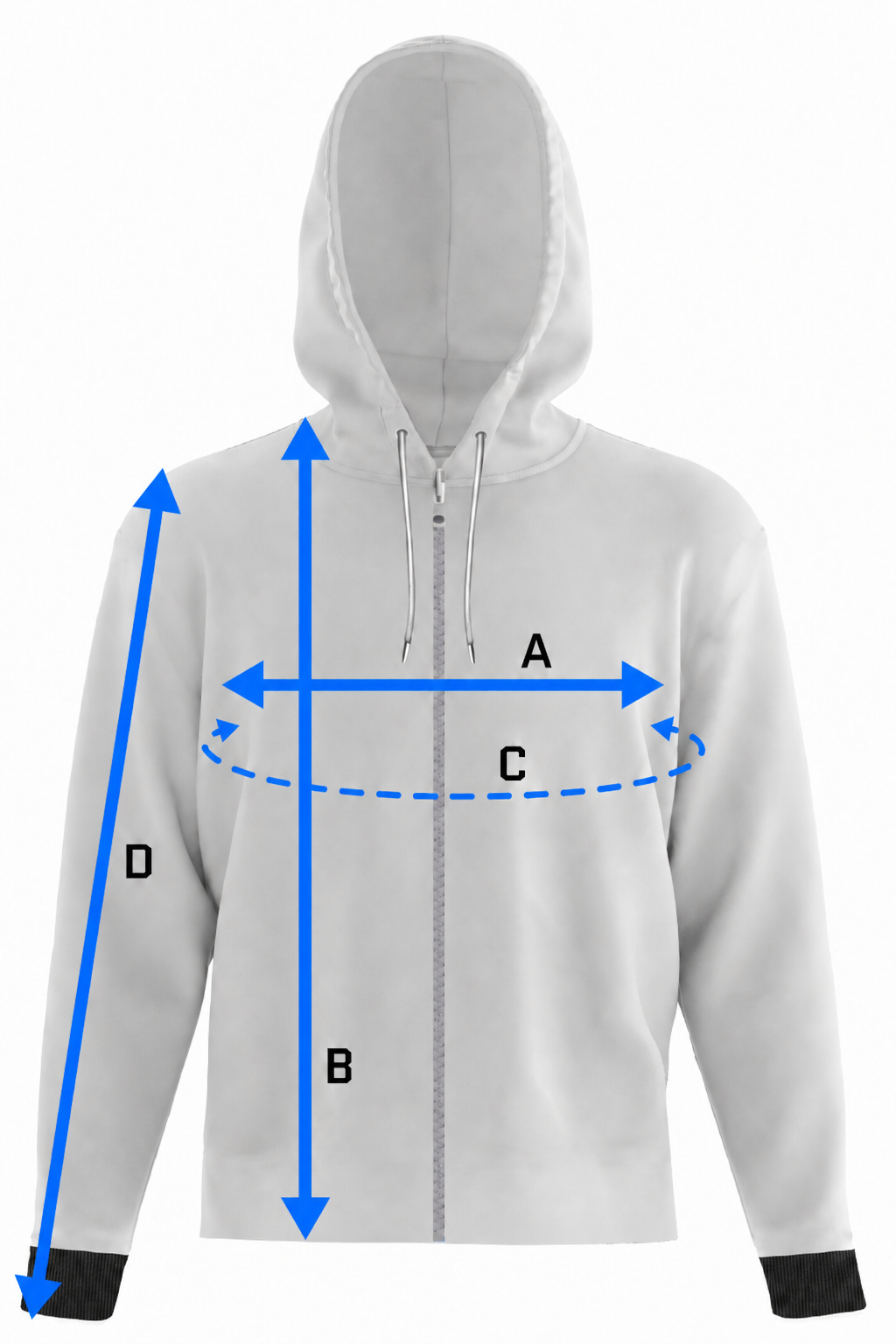 DED Zipped Hoodie Size Guide