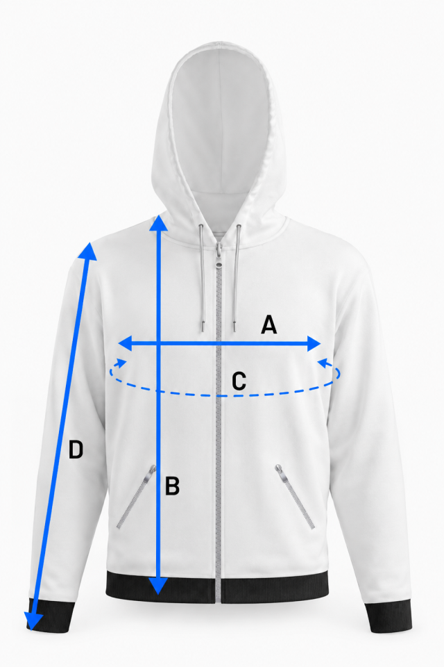 Competition Zipped Hoodie Size Guide