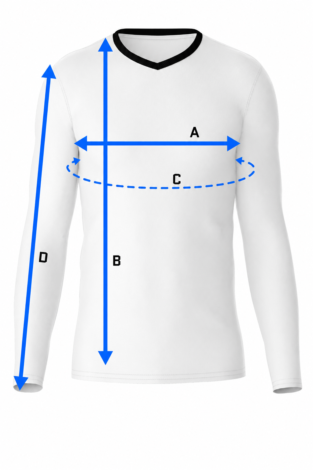 T-Shirt V-Neck Long Sleeve Size Guide