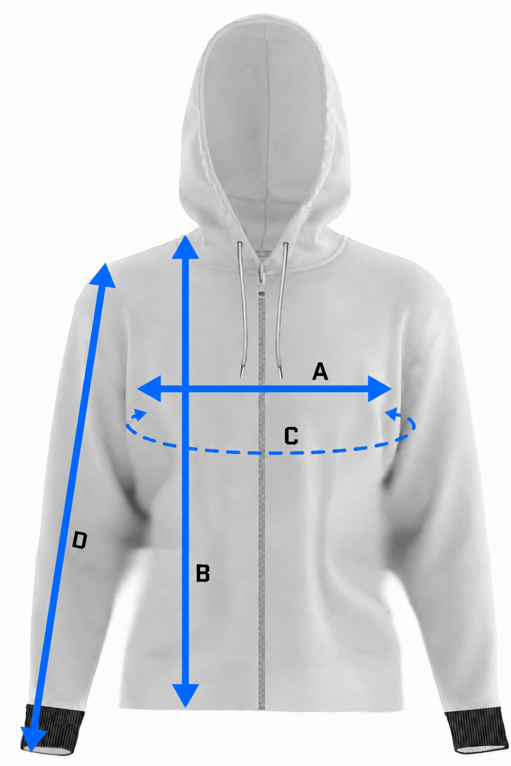 DED Zipped Hoodie Size Guide